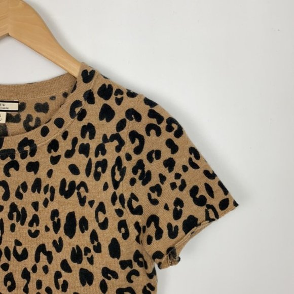 NWT J.Crew S 100% Cashmere Sweater Animal Leopard Print Short Sleeves - Picture 7 of 11